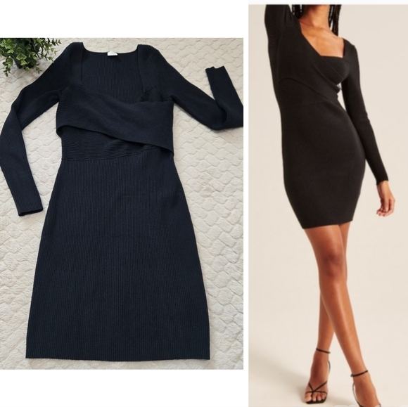 Abercrombie & Fitch Dresses & Skirts - Abercrombie & Fitch Black Ribbed Crossover Front Sweater Mini-Dress, Size Large